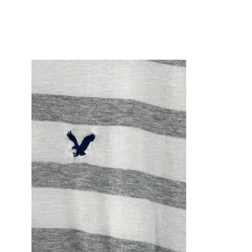 Gray and White Striped American Eagle V-Neck T-shirt sz Medium