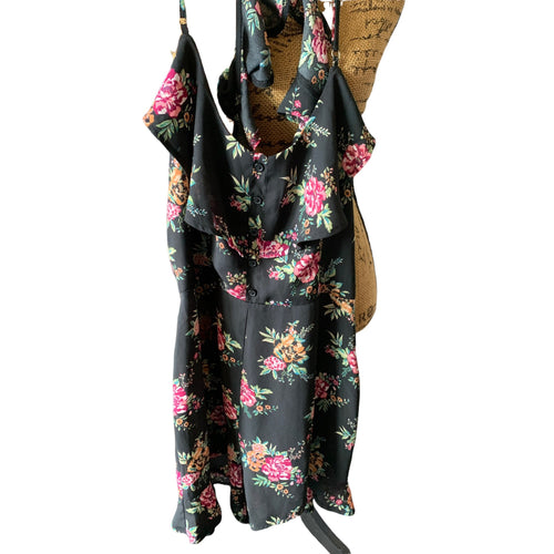 Medium Floral Romper with Adjustable Straps and Plunging Back