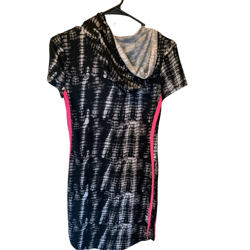 Black and White Hooded T-Shirt Dress with Hot Pink Stripe sz Juniors Small