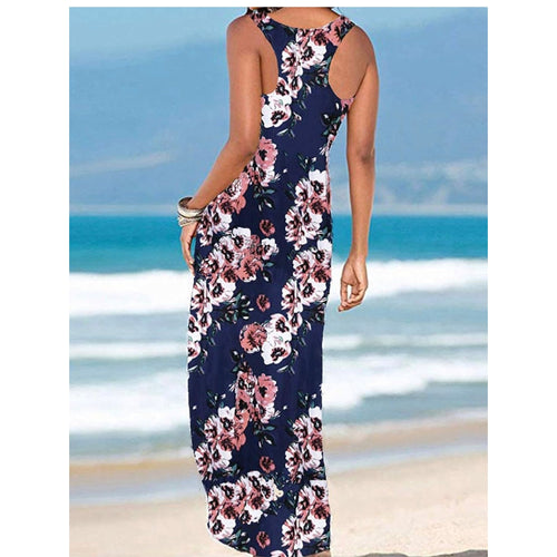 Women's Summer Sleeveless Floral Maxi Dress Halter Back Tank sz XL