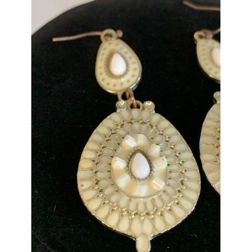 Pair of 2" Hanging Gold and White Earrings