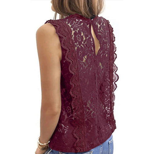 New Womens Cranberry Lace V Neck Tunic Tank Top Casual Sleeveless Shirt Blouse sz M