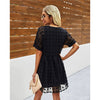 New Women's Short Sleeve Mini Black, V Neck, Swiss Dot Flowy Dress