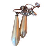 Vintage Screw Post Pearl Drop Earrings with Rhinestone Tops