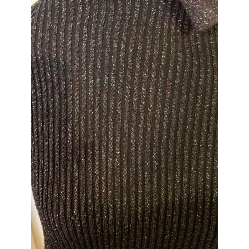 Black with Purple and Green Shimmer Sweater XL 3/4 Length Sleeves Mock Turtle Neck