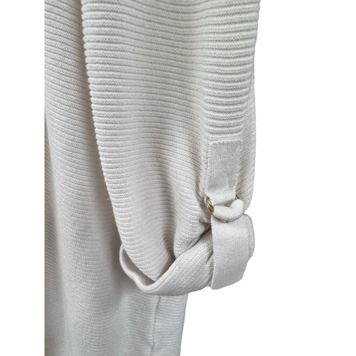 Chico's Ivory Ribbed Long Cardigan with Roll-Up Sleeves sz XL